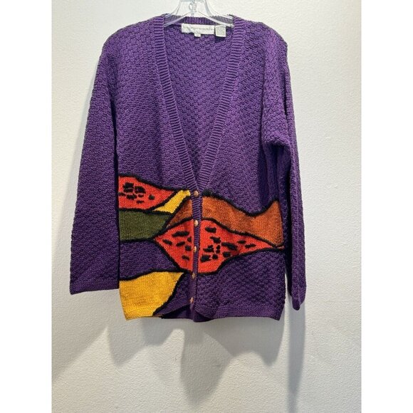 Vintage Tony Lambert Small Artsy Cardigan Sweater Colorful VTG Grandma Textured - Picture 3 of 7